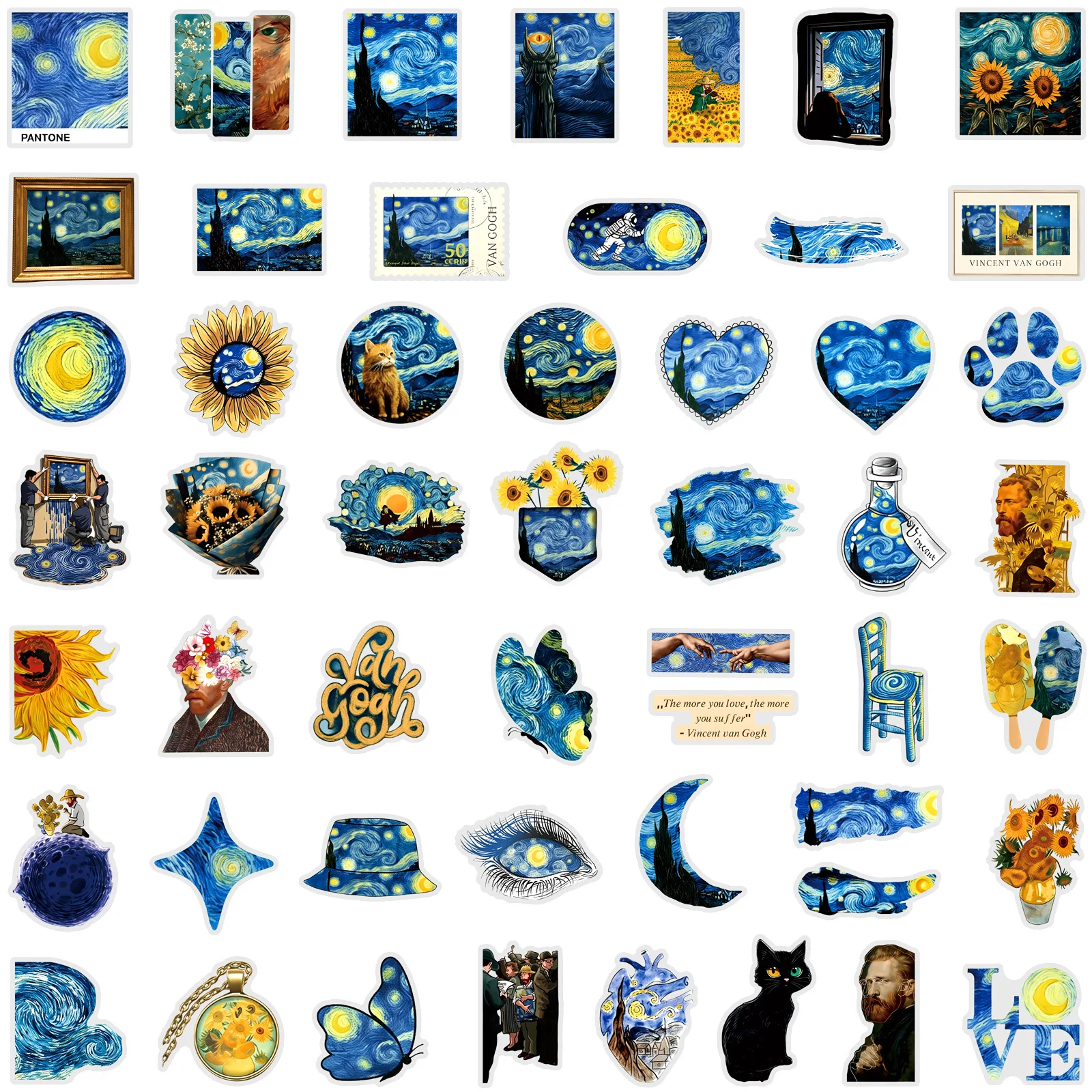 50PCS Oil Painting Van Gogh Starry Sky Graffiti Stickers Nordic Ins Creative DIY Toys for Bottle Travel Bag Aesthetic Decals - view 4