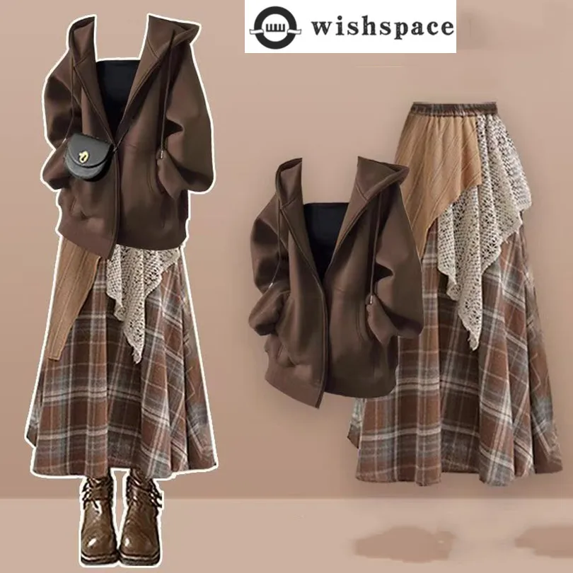 Autumn and Winter Set for Women 2025 New Mirad Style Hooded Top Stylish and Skinny Half Body Skirt Two Piece Set