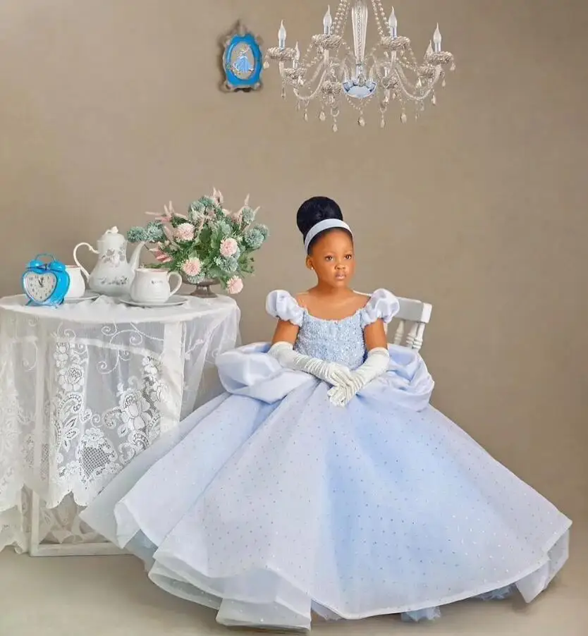 

Cinderella Princess Pageant Gown Flower Girls Dresses for Wedding Kids Party Fully Ruffled Baby Birthday Gowns First Communion