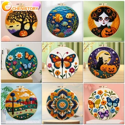 CHENISTORY Wool Felt Kit With Frame Felting Needles Mandala Flower Butterfly Wool Felt Tool DIY Handwork Wool Felting Painting