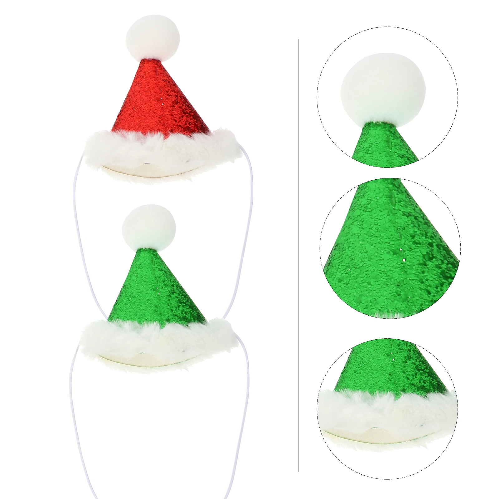 

2pcs Dog Pet Santa Hat Set Christmas Party Headwear Breathable Artificial Material Festive Photo Shoots