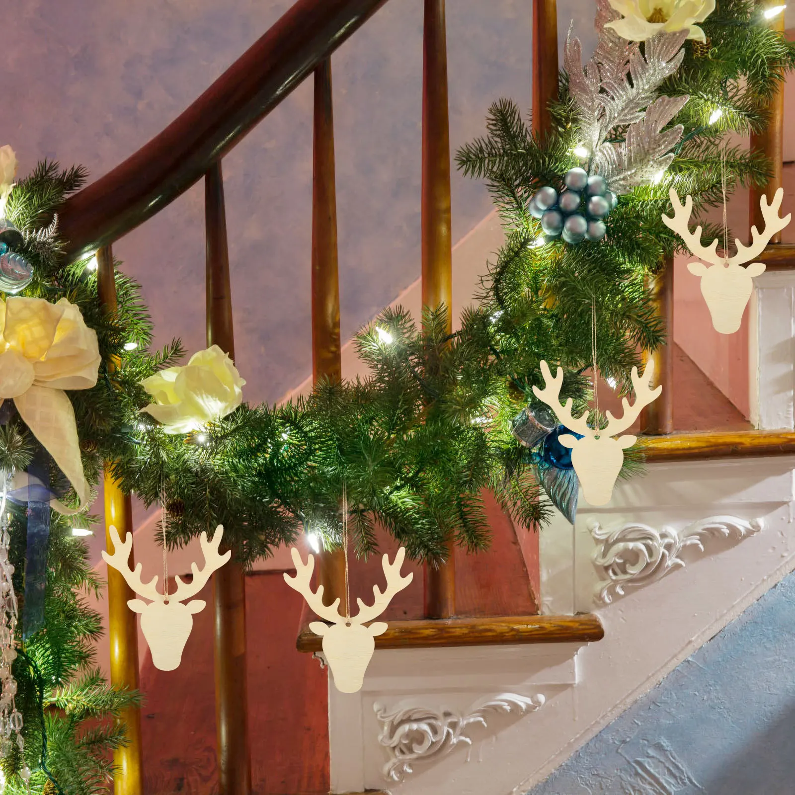 

1Set Unfinished Wooden Deer Head Pendants DIY Coloring Xmas Graffiti Chips Christmas Craft Supplies Blank Xmas Pendants