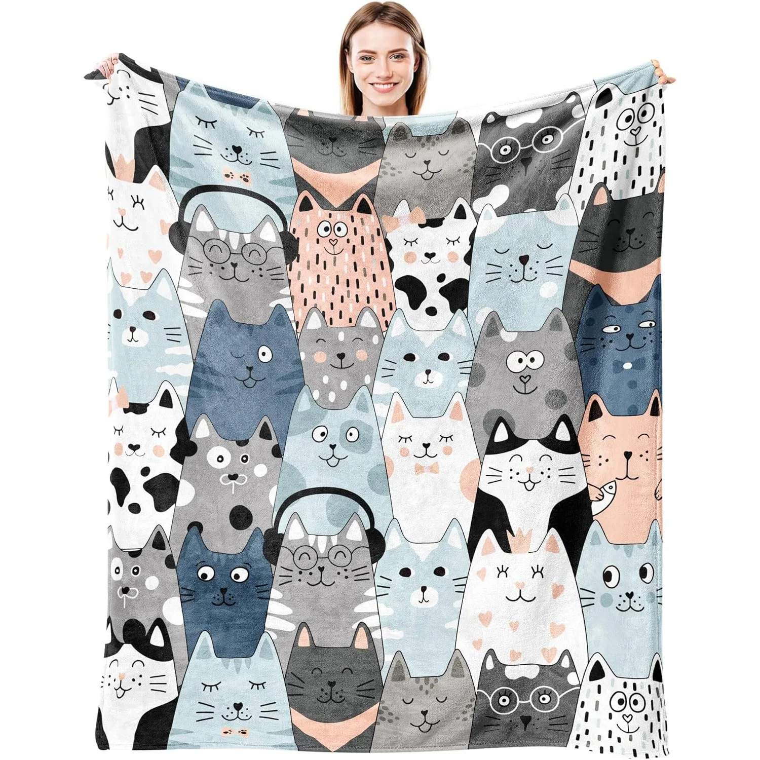 Cat Blanket Ultra Soft Flannel Merch Cat Throw Blanket Stuff Gifts for Cats Lovers for Girls Women Kids Boys Adults 50X40inch