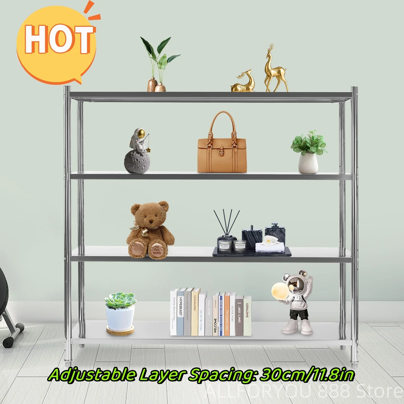 

Stainless Steel Shelving 4 Layers 132.25lbs/200lbs Load-bearing Capacity(Each Layer) 59.1*17.7*61in/31.1*18.1*51.9in
