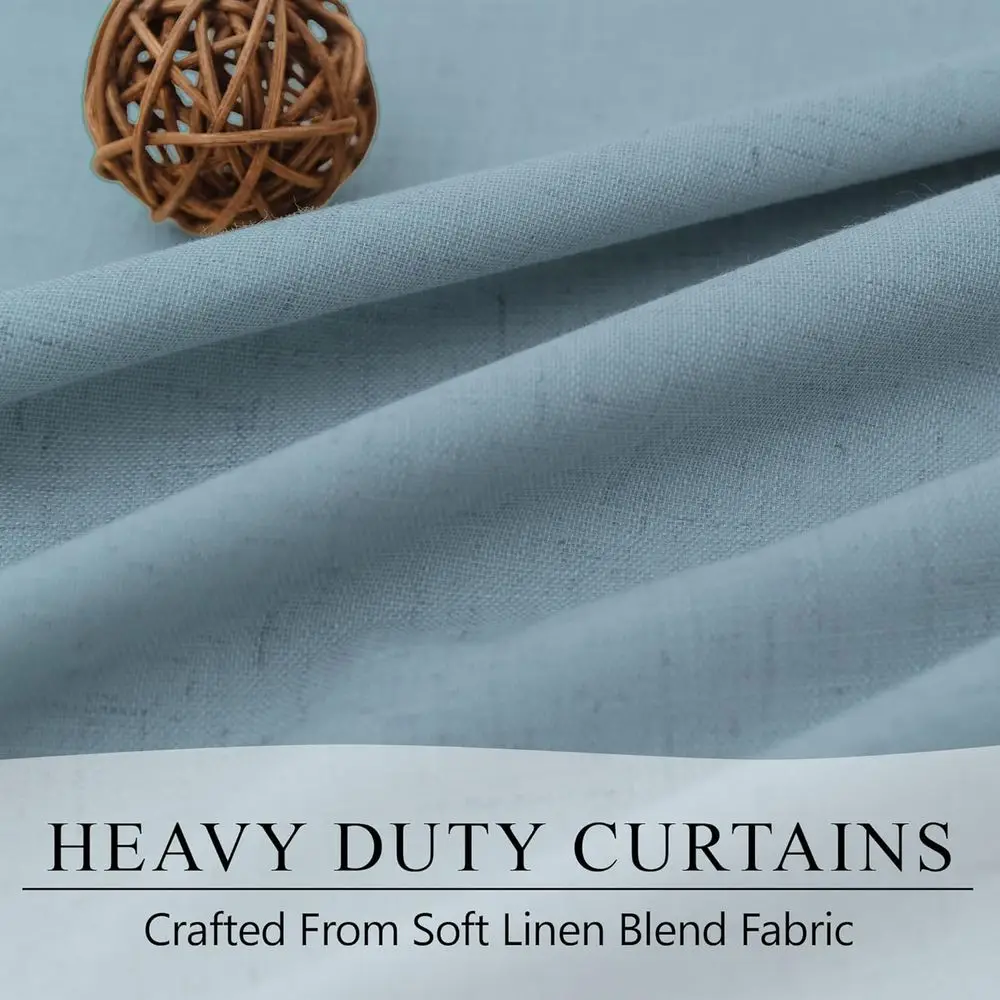 84 ダスティブルーカーテン 寝室用、100%遮光、キュートな子供部屋用パネル、断熱、コットンリネン混紡、ストーンブルーグレー