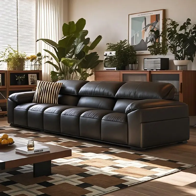 minimalist leather sofa small apartment modern art simple straight sofa row black antique canapé salon furniture for the room