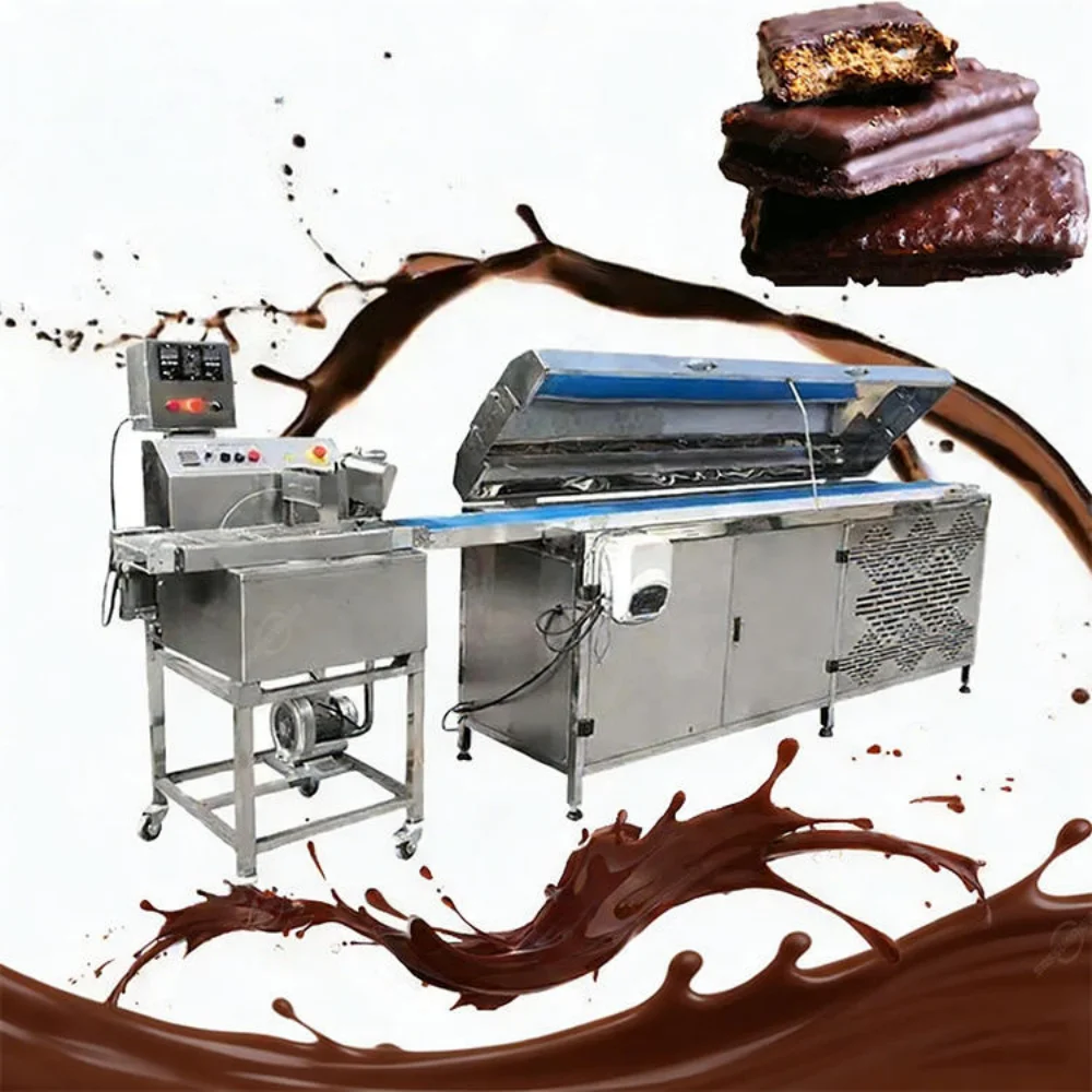 HNOC Factory Automatic Chocolate Coating Mini Chocolate Covering Machine Small Chocolate Enrobing Line With Cooling Tunnel