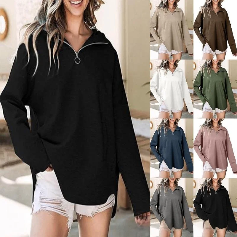 

Женская толстовка с воротником и молнией, свободный крой из полиэфирного волокна, цвет, повседневная удобная осенняя толстовка