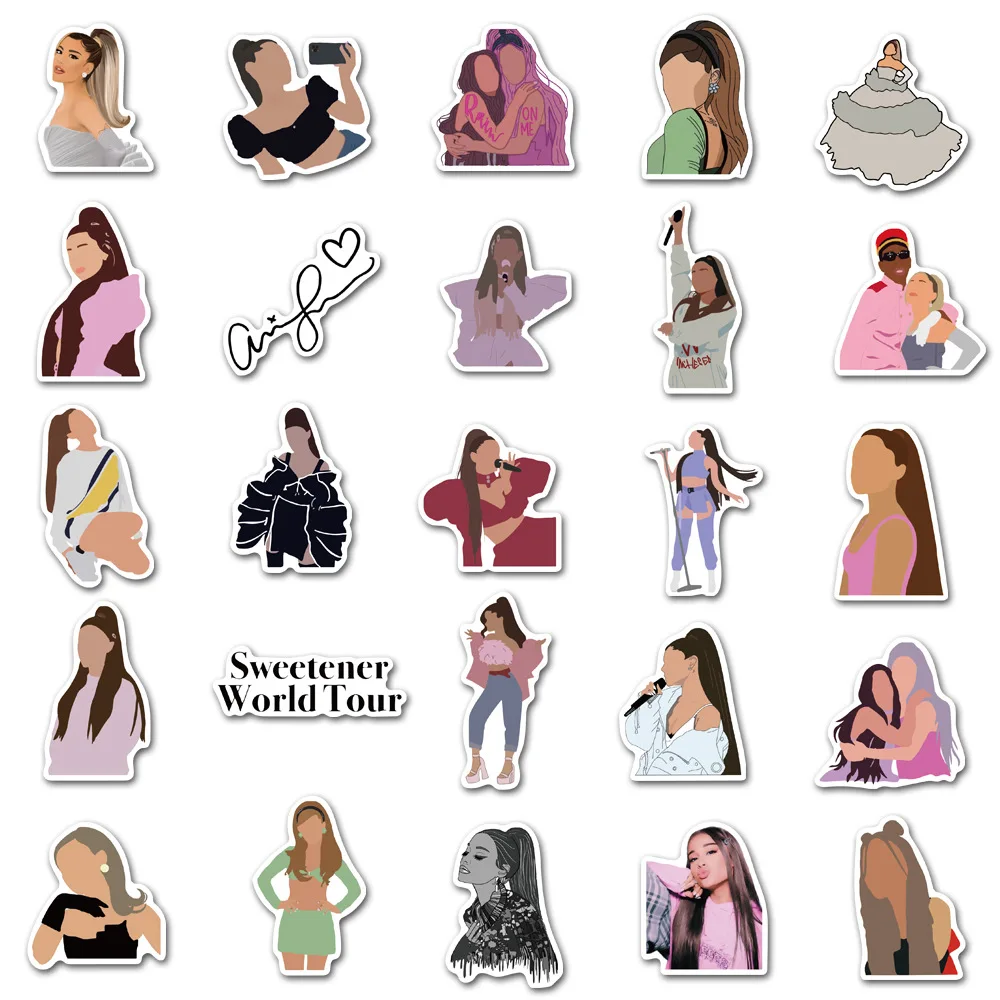 50 قطعة ملصقات Arianas المغني الشعبي الكتابة على الجدران ملصق الكمبيوتر المحمول الغيتار الأمتعة سكيت الهاتف الدراجة سيارة مقاوم للماء ديكور رائع طفل