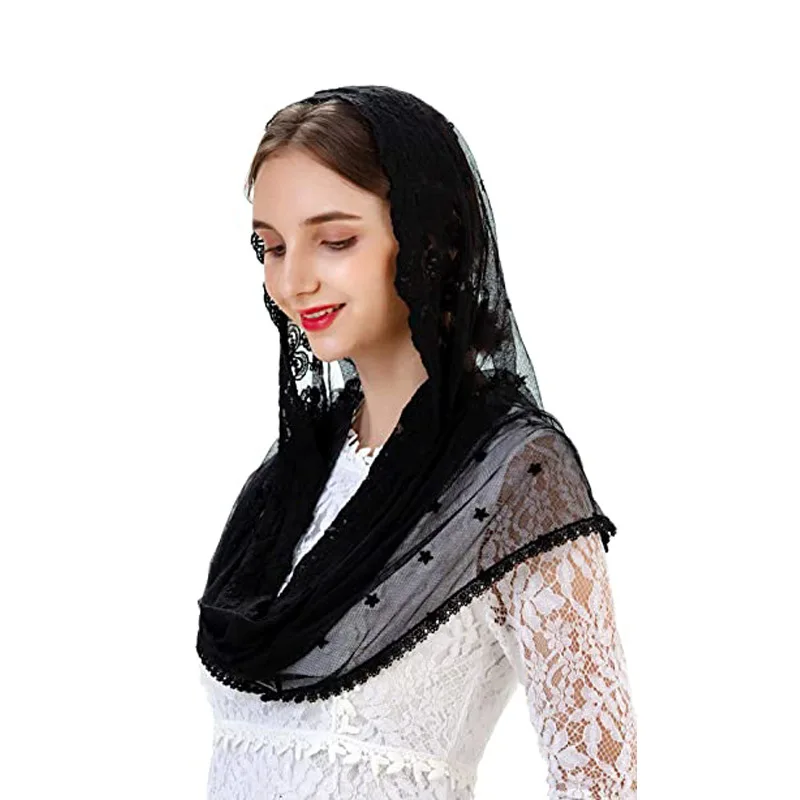 White Lace Veil Muslim Church Veil Shawl Mantilla Women Head Covering Catholic Veil