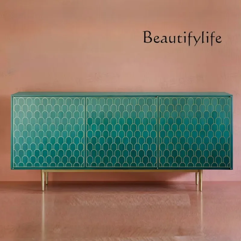 

American-Style Solid Wood Sideboard European-Style Stainless Steel Bottom Frame High-End Hand-Painted TV Cabinet