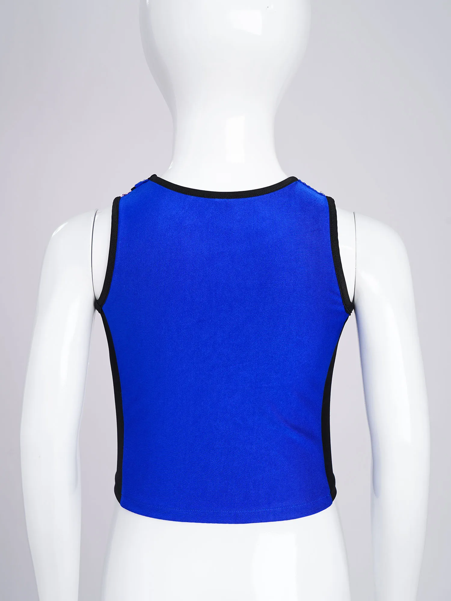 Teenager Mädchen Pailletten Jazz Latin Ballett Tanzkostüm Farbblock Patchwork Crop Top + Jazz Shorts für Karneval Halloween Performance