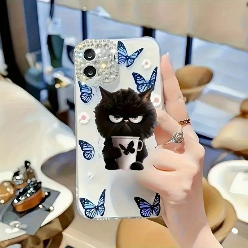 Niedlicher tragbarer Handyhalter Erweitern Sie den niedlichen schwarzen Katzen-Telefonständer für iPhone Samsung Xiaomi Acryl-Klappgriffhalter Ringfinger