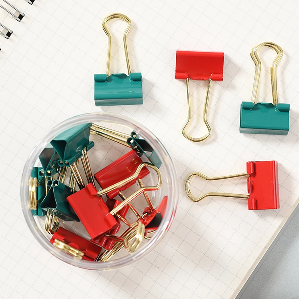 14pcs Christmas Theme Binder Clip Red&Green Color Student Stationery