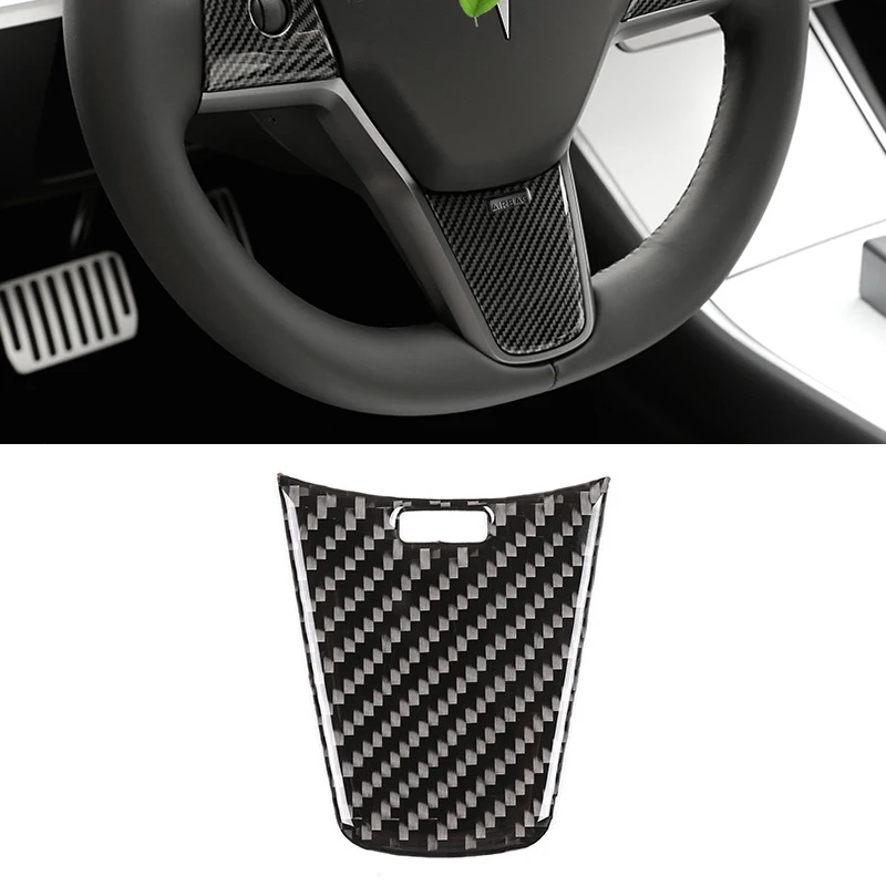 

For Tesla Model 3 2018 2019 Car Carbon Fiber Steering Wheel Panel Frame Sticker Cover Trim