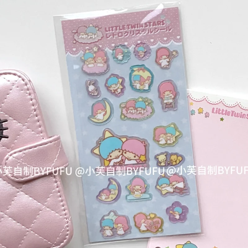 

Kawai Sanrio Little Twin Star Aesthetic Stickers Dreamy Transparent Edge Patch Laptop Suitcase Water Cup Cartoon Sticker Toy
