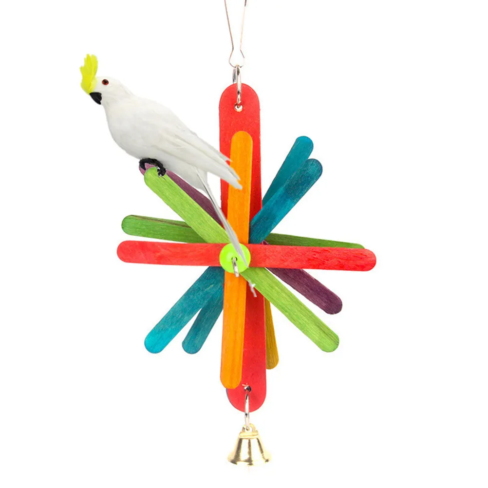 2Pcs Parrot Bite Colorful Block Chewing Hanging Playground String Pendant Cage Accessory Parrot Toy Bird Bite Toy