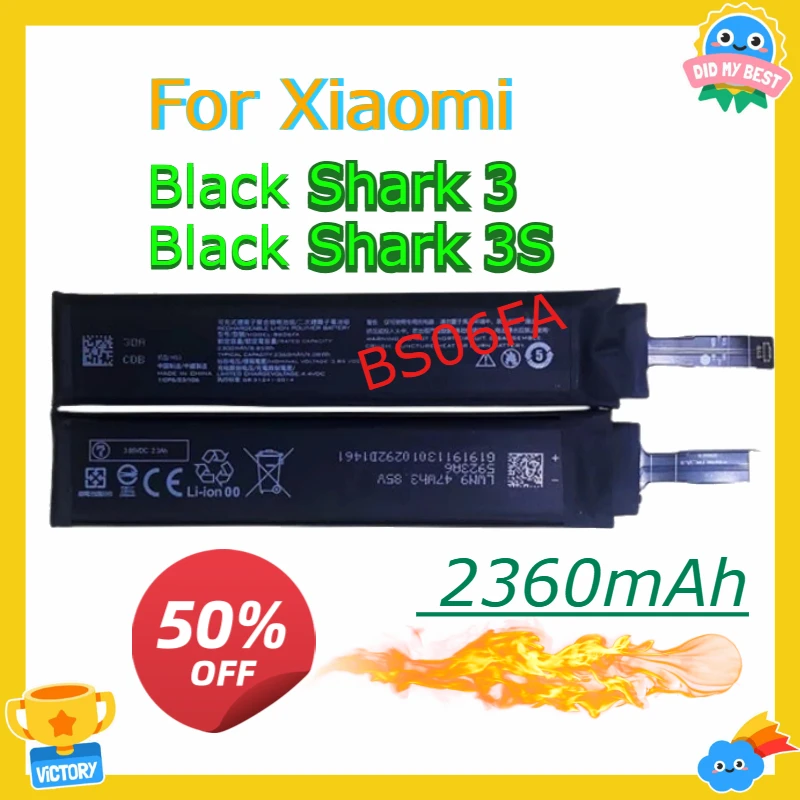 

BS06FA 2360mAh Battery for Xiaomi BlackShark Black Shark 3 Shark 3S Replacement Mobile Phone Batteries