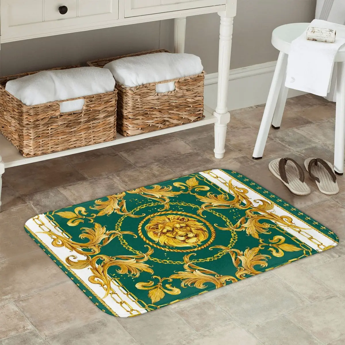 

Противоскользящий коврик с принтом золотого льва в стиле барокко, напольный коврик, прочный ковер для кухни, входа, дома, спальни, коврики для ног