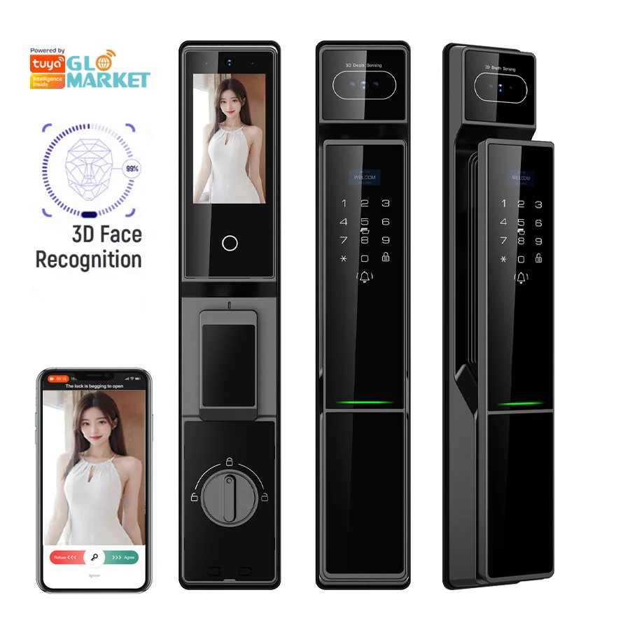 Glomarket Tuya Smart Wifi Door Lock Waterproof Intelligent Digital Lock 3d Face Smart Door Lock With Camera