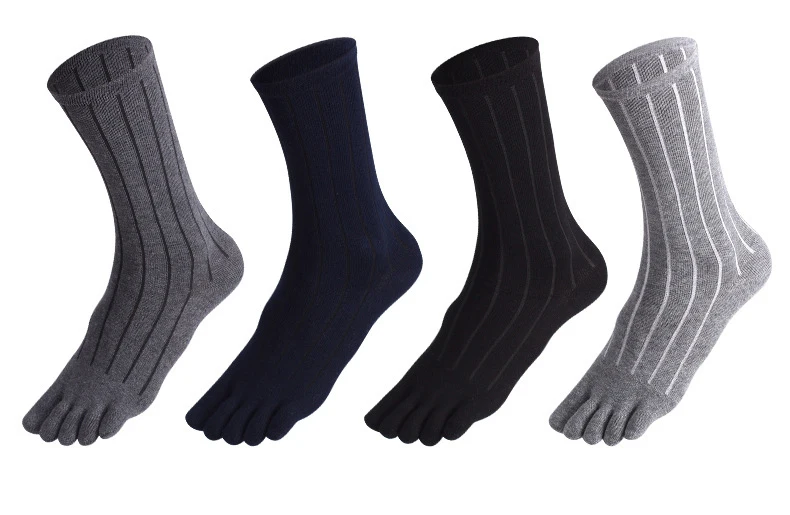 1/5 Paar Herren Baumwoll-Sportsocken in Schwarz und Grau, Einfarbig mit Streifen, Schweißableitend, Elastisch, Hohe Fünf-Finger-Radsocken – Detail 10