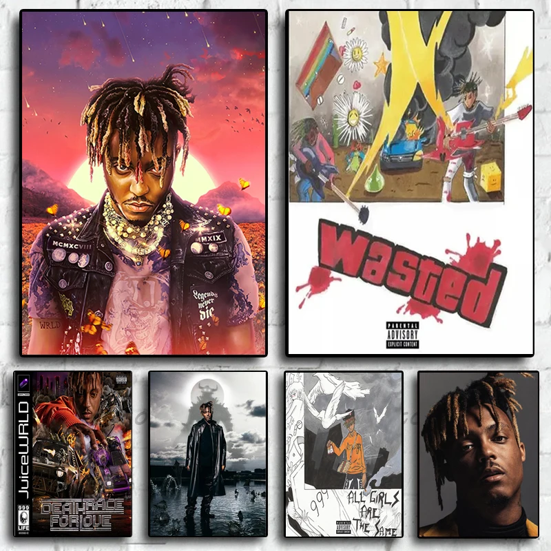 American Hip Hop Singer Juice WRLD Album Cover Posters Canvas Painting and Prints Wall Art Retro Portrait Picture for Home Decor