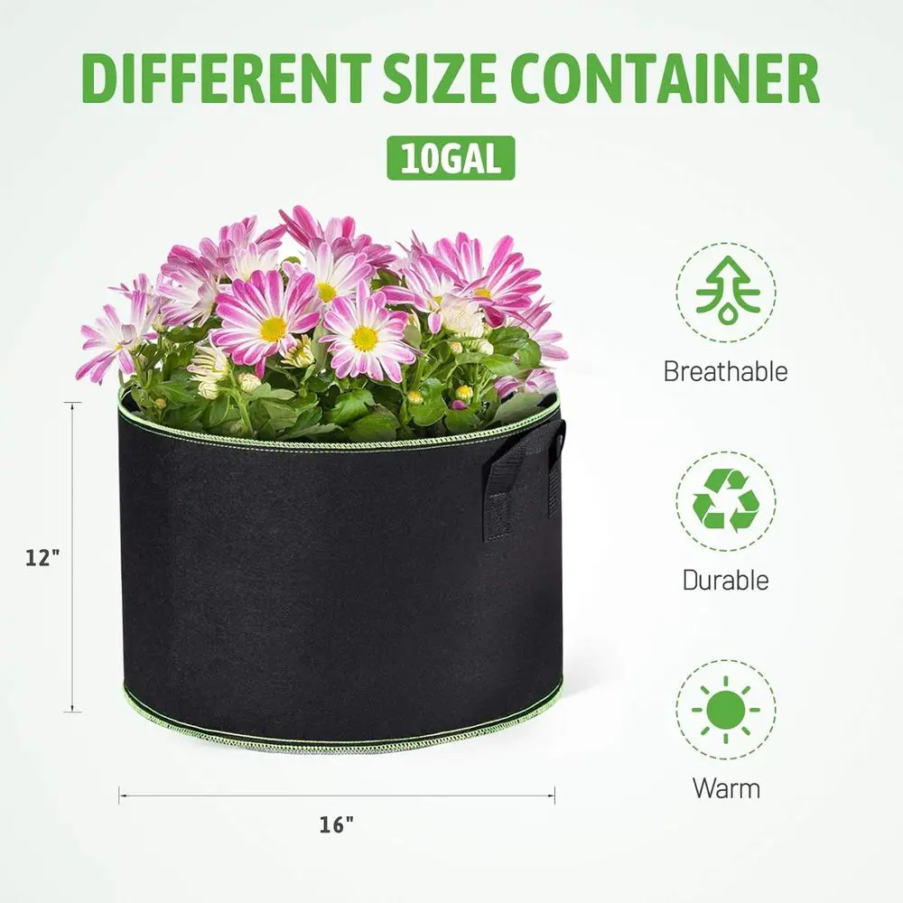 10 Gallon Grow Bags 10 Pack for Planting, Fabric Pots Plants Growing Bags with Handles Heavy Duty Aeration Thickened Nonwoven