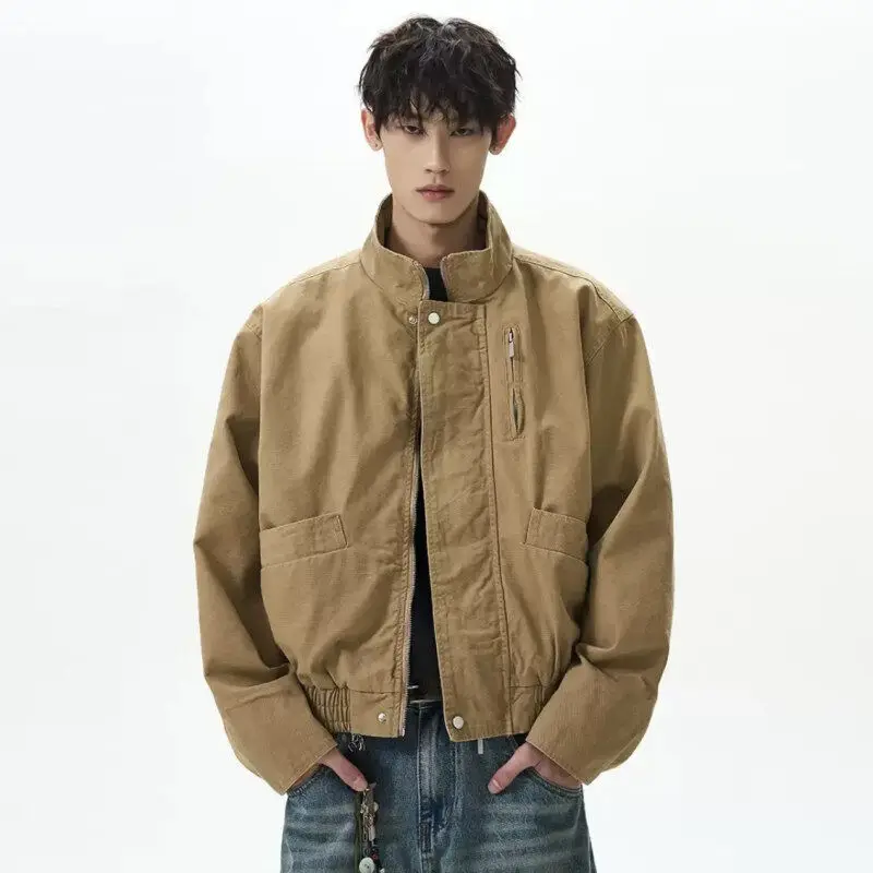 

Barnes Sle Men's Bomber Jaet Spring Autumn ort Canvas Flight Suit Jaet Stand Collar Loose Fit Youth Faion Windproof