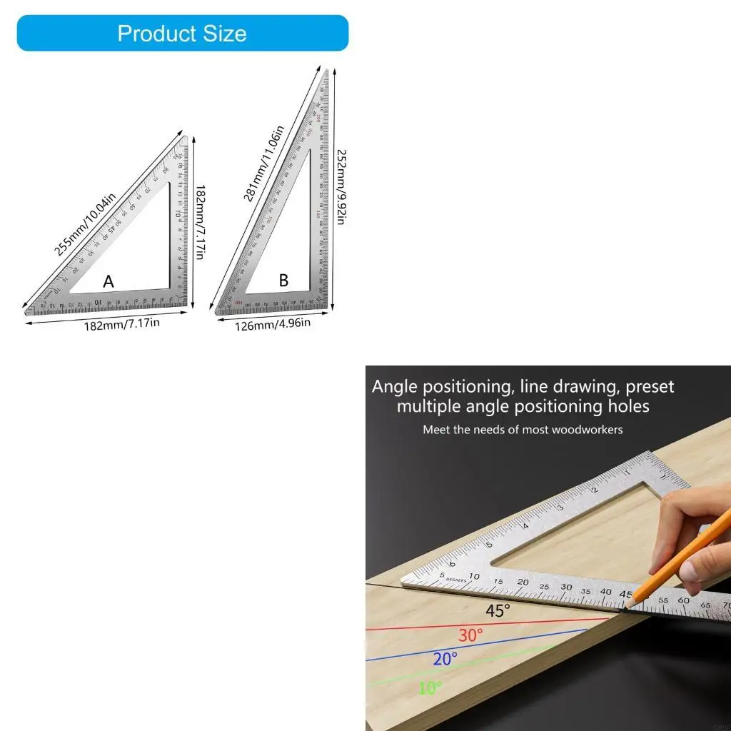 G92C Stainless Steel Carpenter Square Double Side Scale Triangular Ruler for Precise Layouts in Woodworking