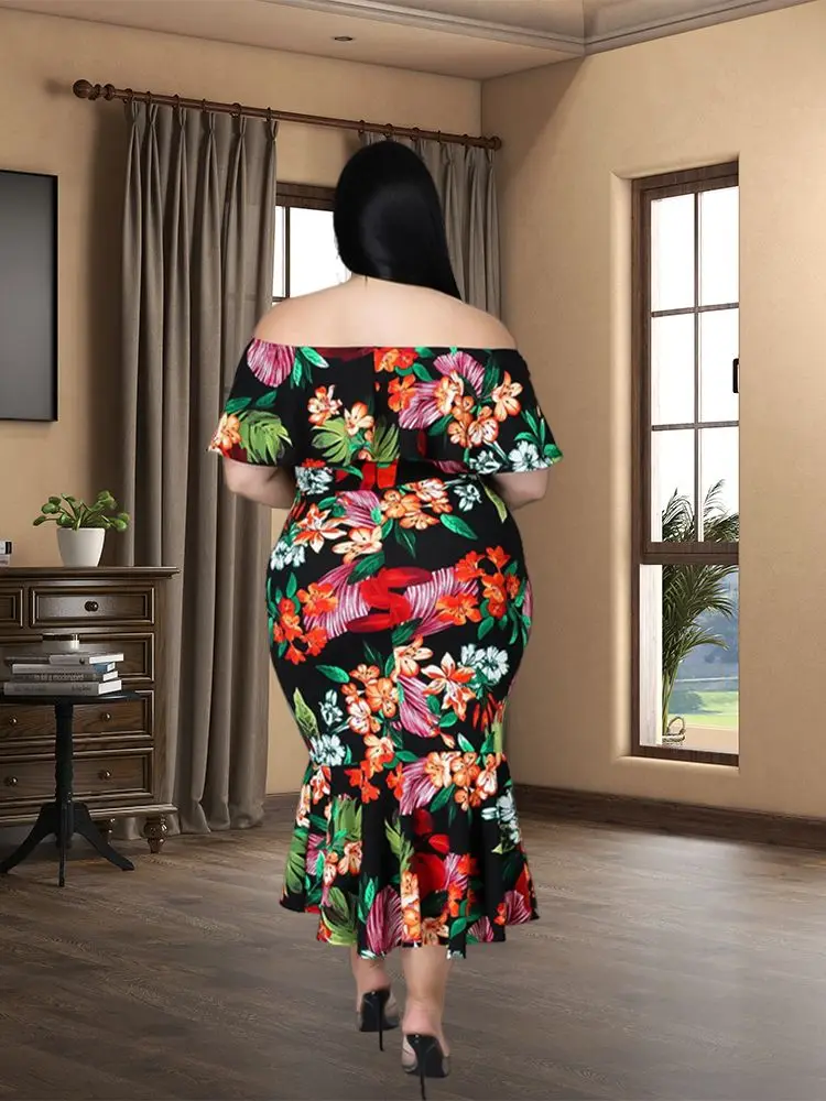 Vestidos Mujer primavera verano 2022 plus size women clothing  Vintage Print  Sexy Fashion Ruffles Dress  Wholesale Dropshipping