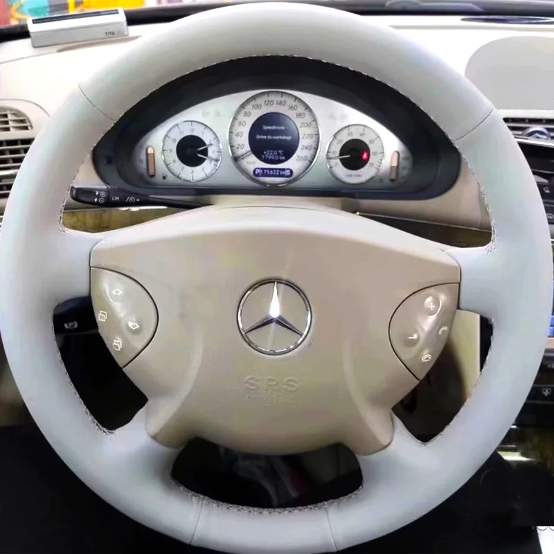 DIY Auto Custom Fit Grey Genuine Leather Steering Wheel Covers for Mercedes Benz W210 E240 E63 E320 E280 2002-2005