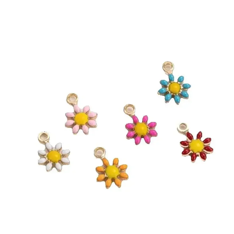 14K Gold-Color Dripping Oil Small Daisy Double Hanging Accessories Handmade DIY Bracelet Necklace Earrings Pendant Jewelry K575