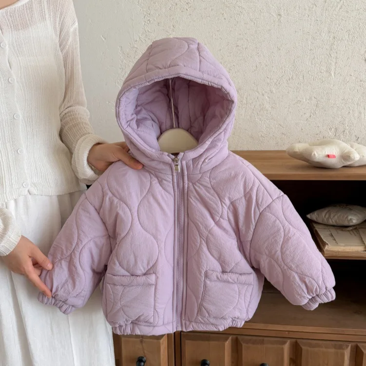 2026 Herbst Winter Baby Jungen Mädchen Wattierte Jacke Kinder Wellenmuster Reißverschluss Lässige Warme Kapuzenjacke Kinderbekleidung – Detail 8