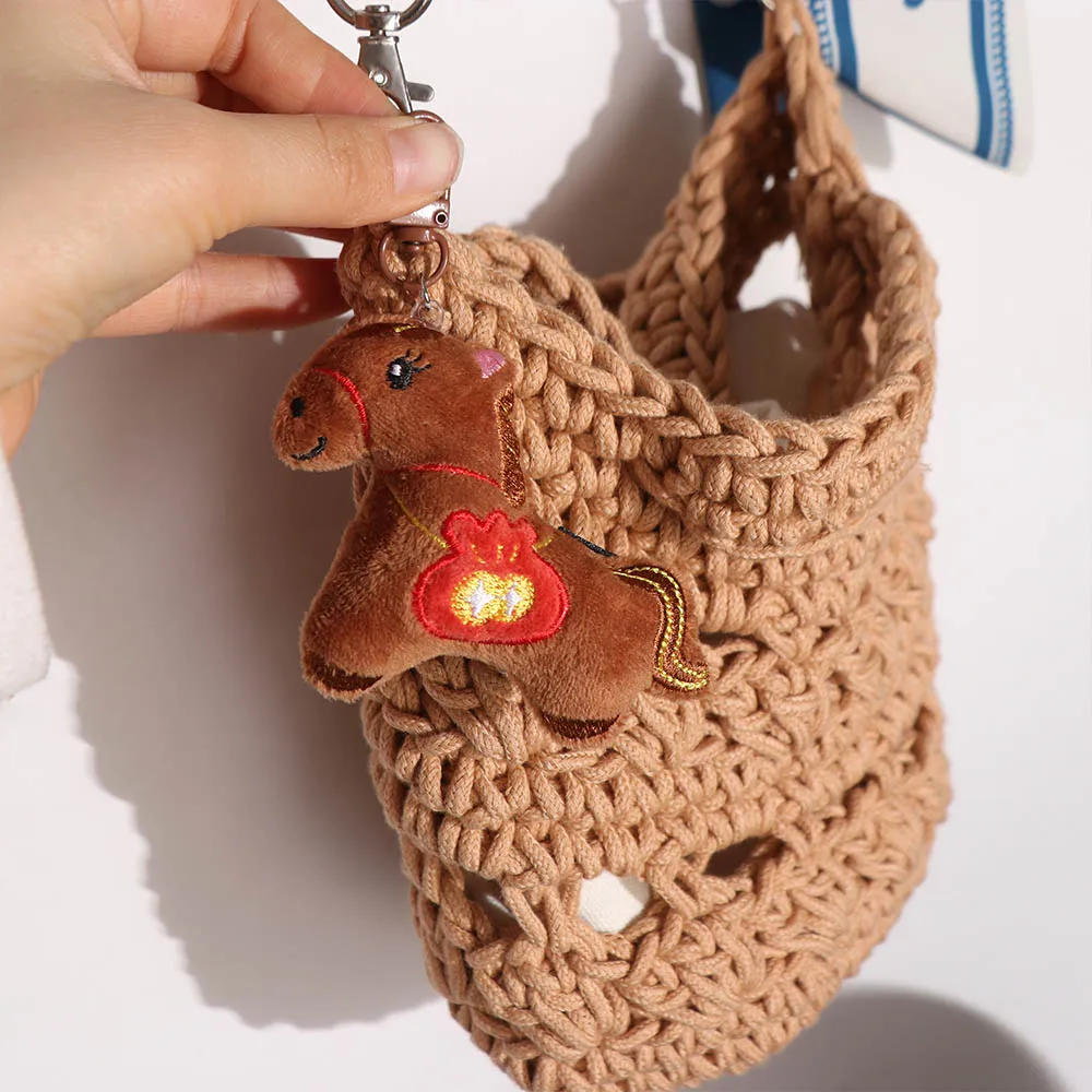 

Stuffed Animal Horse Keychain Cute Design Backpack Ornaments Horse Year Key Ring Lucky Mascot Hanging Decor Pony Pendant
