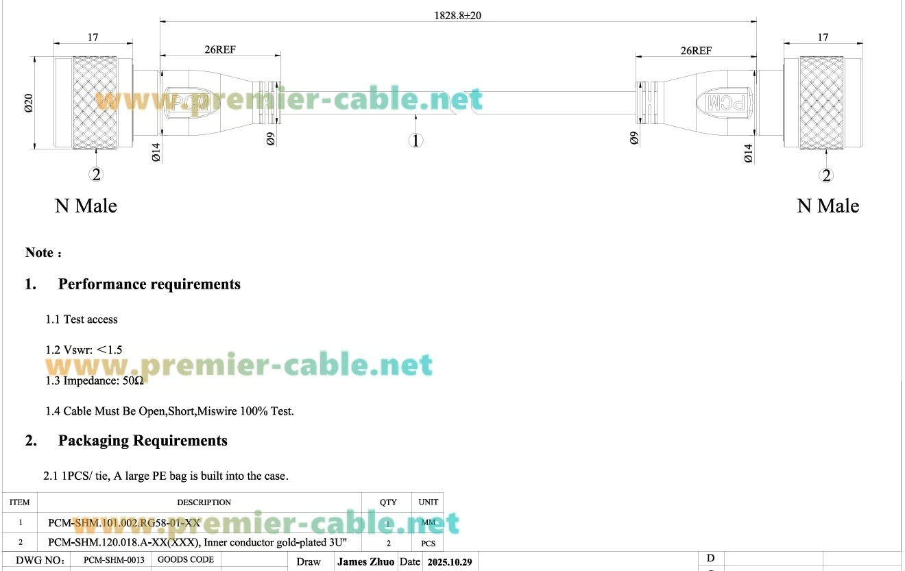 N-Typ Stecker-zu-Stecker Koaxialkabel RG58 50 Ohm, Verlustarmes HF-Antennenkabel für Amateurfunk, Signalverstärker, Verstärker, 3G 4G LTE – Detail 1
