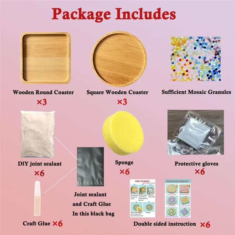 YWDZ-Mosaic Tiles For Crafts,Mixed Color Glass Mosaic Kits With Wooden Coaster For Adults,For Handmade Home Decoration