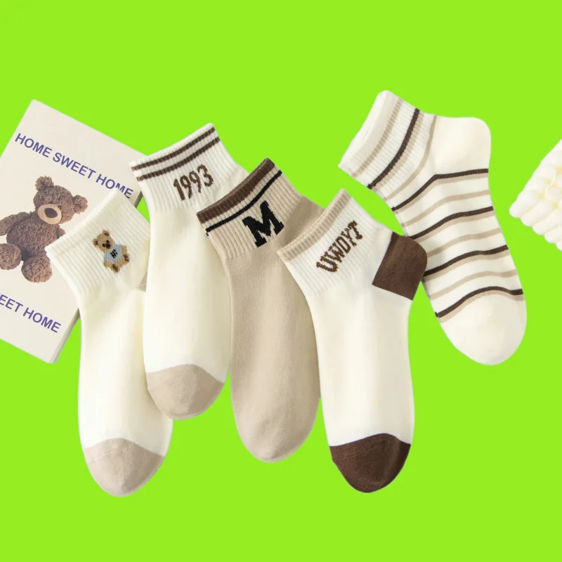 5 Pairs Spring and Summer Shallow Mouth Cute Animal Cartoon Medium High Quality 2024 Women's Short Socks Fashion Cotton Socks