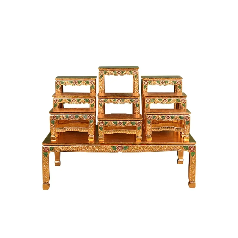 Solid wood offering table set Buddha , Buddha niche offering, God of Wealth , Chinese wooden Buddha table