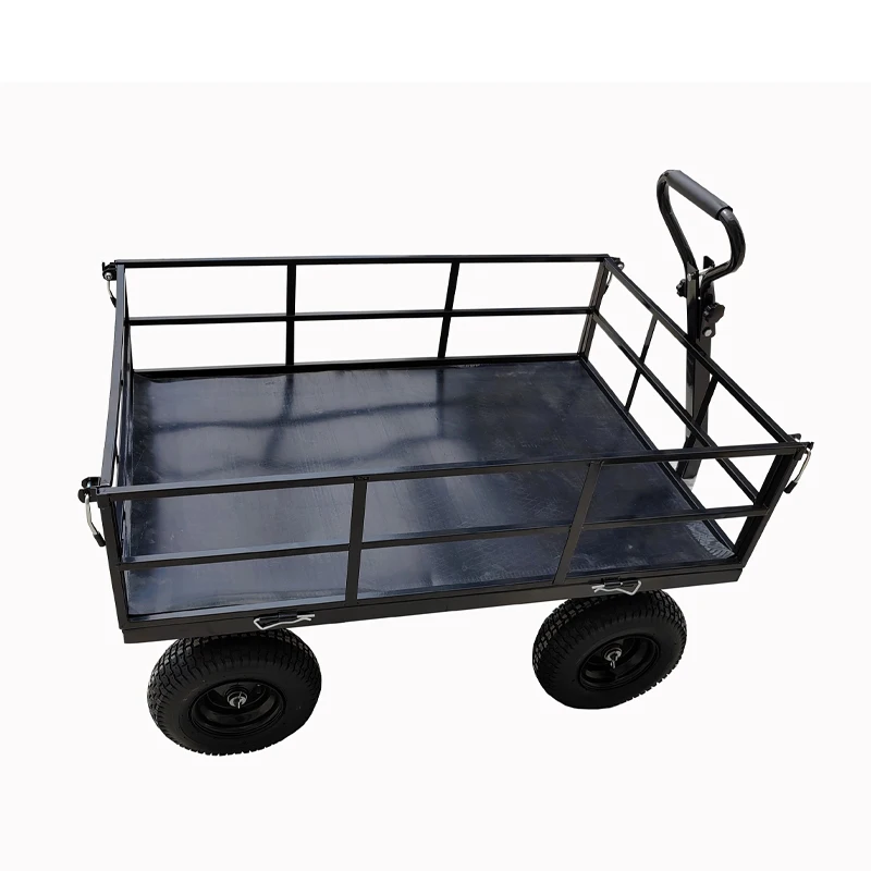 custom.Industrial and Commercial Material Handling Transport Cart Four-Wheel Metal Platform Hand Truck Metal Garden Cart