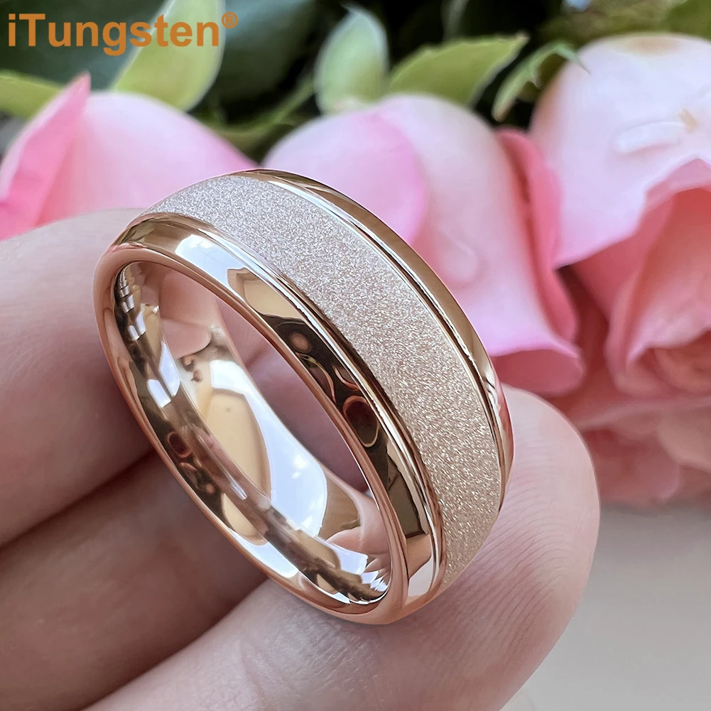 iTungsten 6mm 8mm Tungsten Carbide Ring for Women Men Domed Grooved Sandblasted Lady Gentleman\'s Gift Jewelry Comfort Fit