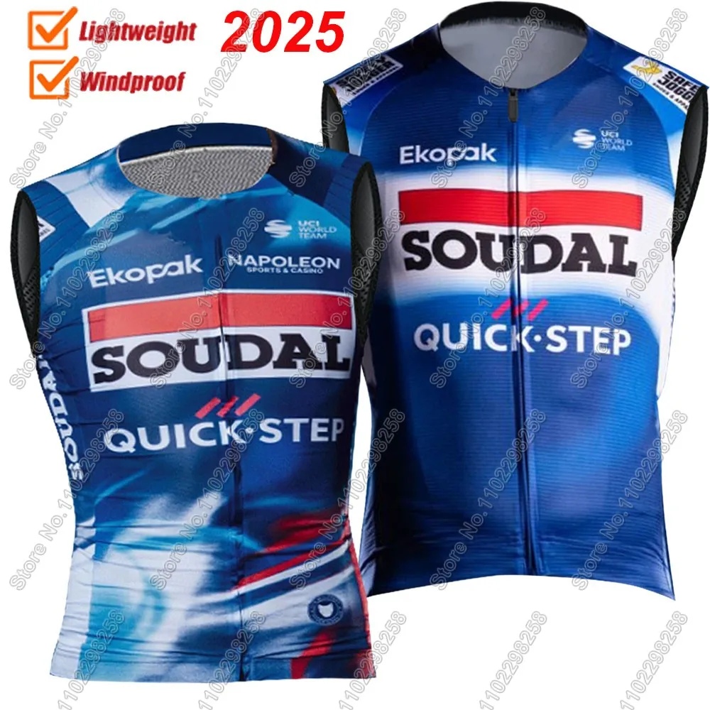 Team Soudal Quick Step 2025 Wind Vest Cycling Vest Windproof Lightweight Race Road Cycling Jersey Sleeveless MTB Ropa gilet Ropa