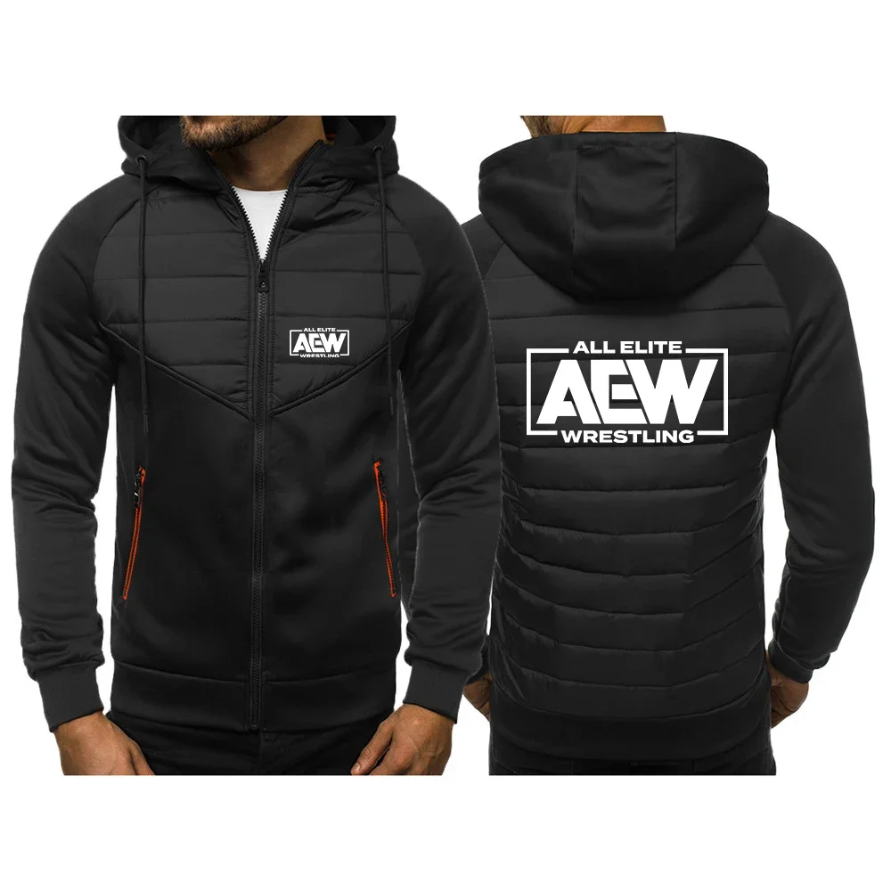 2024 New All Elite AEW Wrestling AEW Print Tricolor Hooded Jacket Spring and Autumn Men Patchwork Zipper Coat Long Sleeve Tops