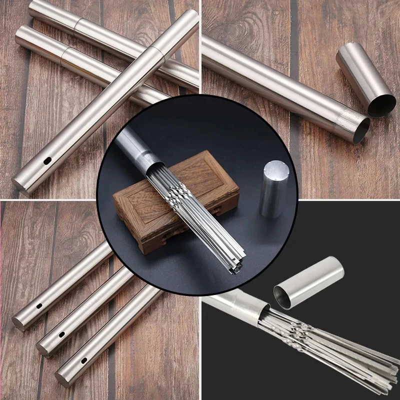 Stainless Steel Barbecue Skewer Storage Tube Reusable Grill Sticks Flat BBQ Fork BBQ Utensil Kitchen Outdoor Camping Accessories