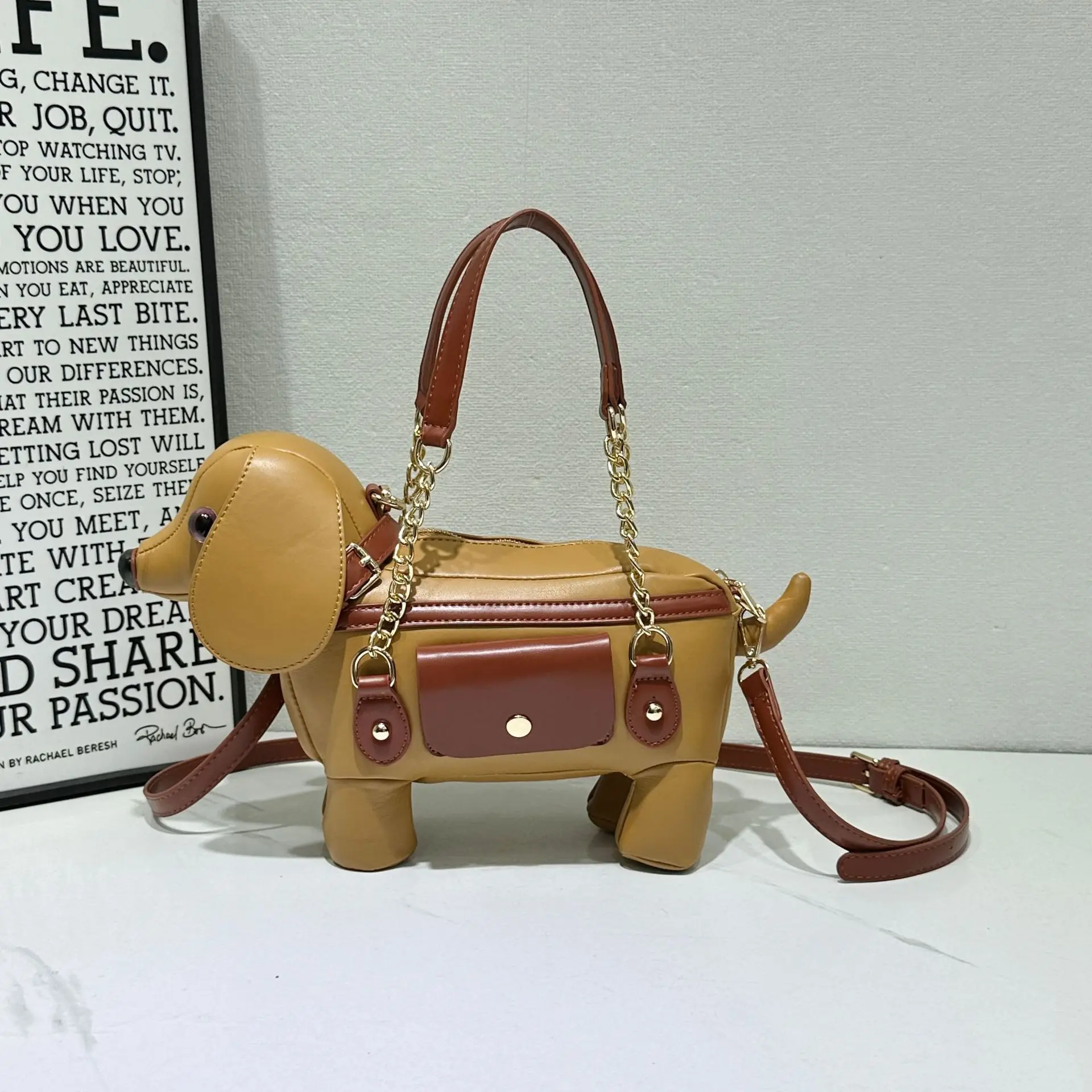 

New Fashionable and Creative Cute Sausage Dog Handbag Lightweight and Large Capacity Soft Leather Single Shoulder Crossbody Bag
