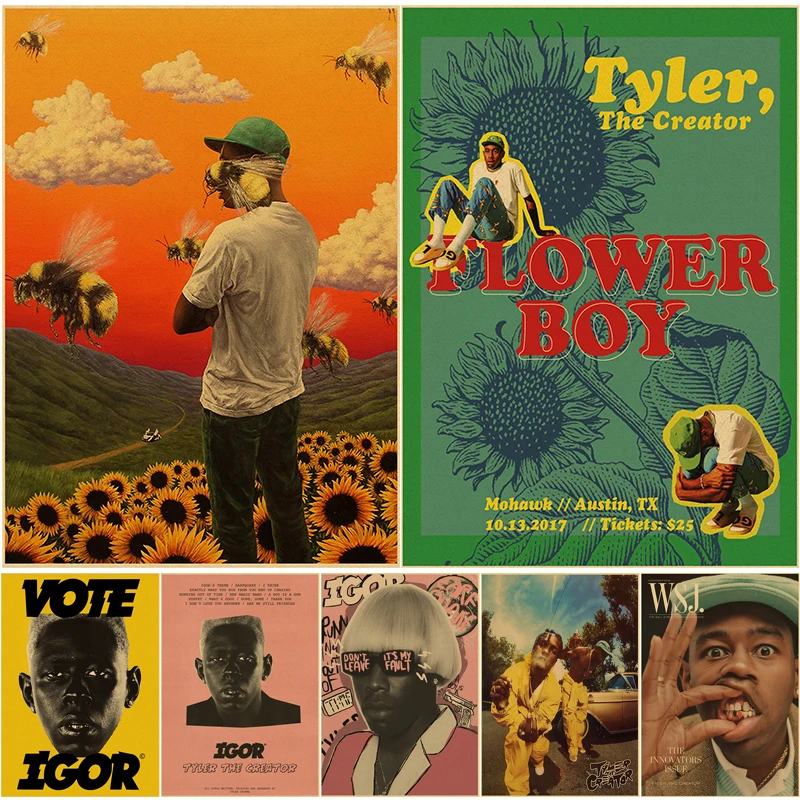 Flower Boy Tyler The Creator Poster Retro Kraft Paper Prints DIY Vintage Home Room Cafe Bar Art Wall Decor Aesthetic Painting