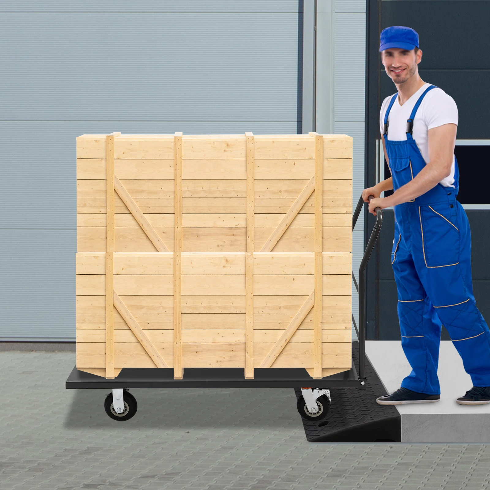 

2000lb Capacity Heavy Duty Platform Cart, Steel Utility Dolly w/ 4 Swivel Casters, for Warehouse & Industrial Transport