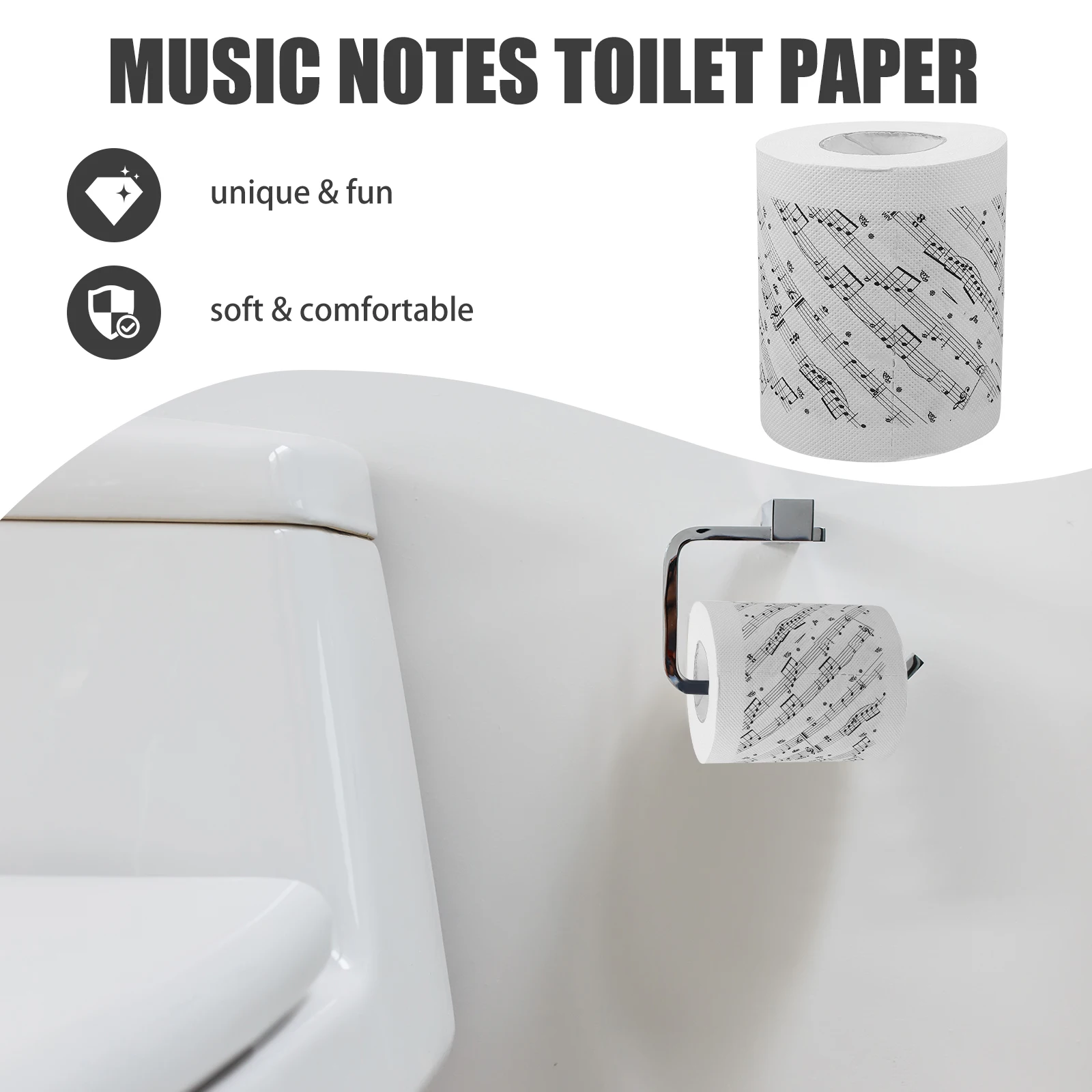 Music Notes Toilet Paper Roll Printed Tissue for Bathroom Eco-Friendly Soft Decorative Paper for Music Enthusiasts