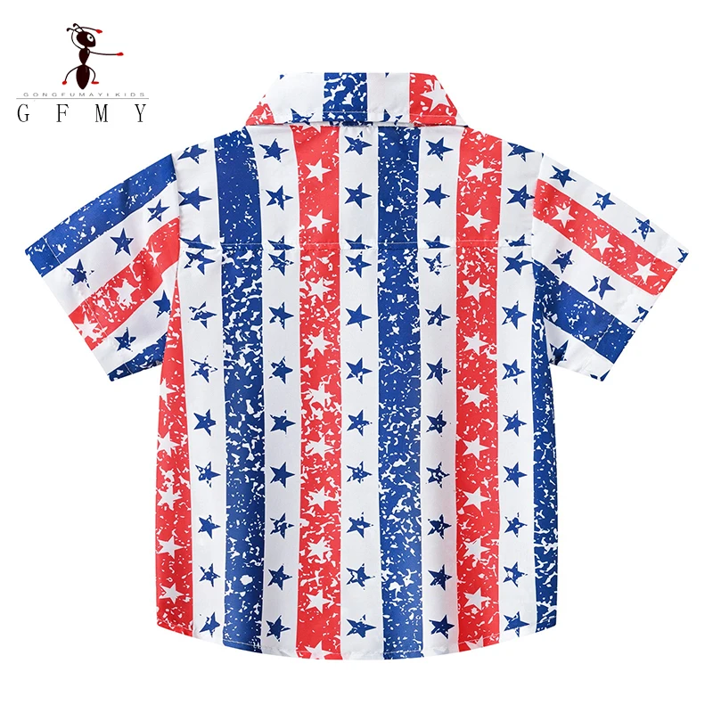 GFMY الصيف الفتيان موضة البوهيمي قصيرة الأكمام قميص الفتيات ستار نمط ملابس الأطفال 2T-10T النمط الأوروبي بلايز 3238