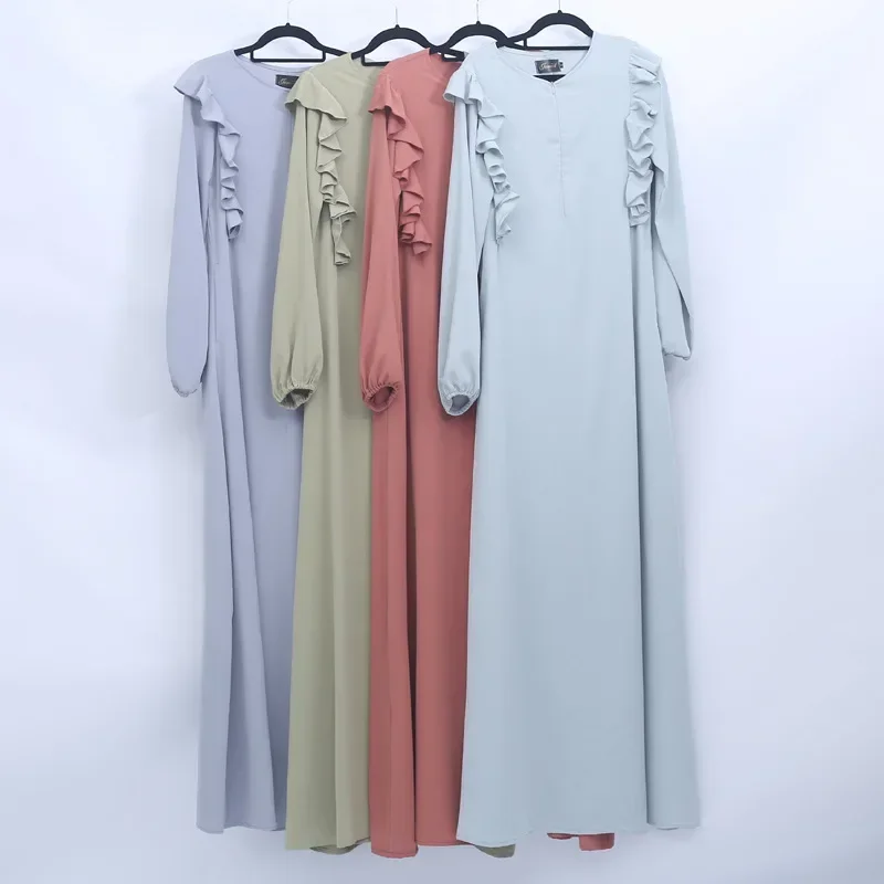 Ruffled Women Dress Muslim Abayas Women Spring and Autumn Abaya Fashion Elegant Casual  Long Sleeve Turkey Dress for Women Robes