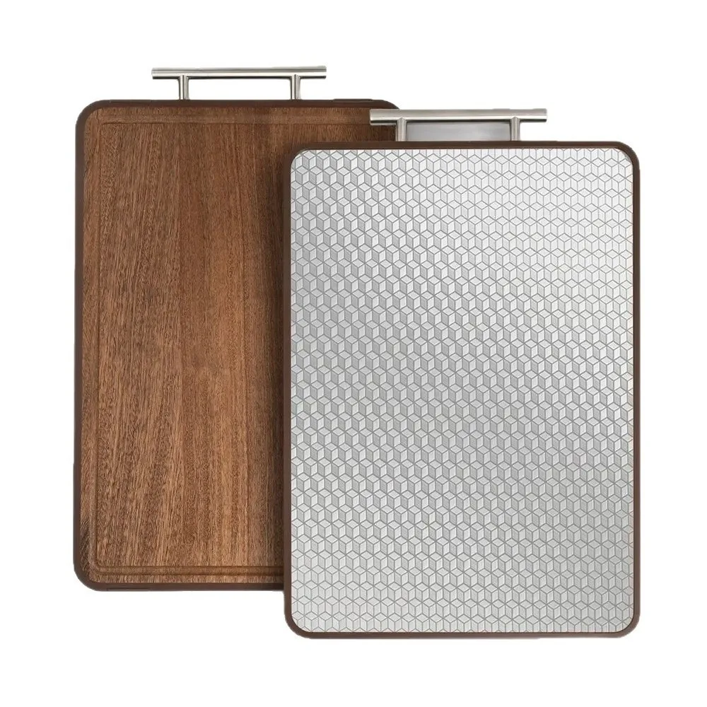 

Double-sided Solid Wood Cutting Board Antibacterial Wooden Stainless Steel Cutting Board Non Slip Vegetable Cutting Board